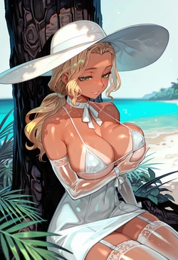 [HenryBoya] Sun Hat & Spaghetti Straps' Grip - Blonde, Wide-Hips Tease [AI Generated]