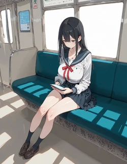 [とんこつ] 通勤電車でスマホ見ながらふともも丸出し女子校生に我慢できなくて [AI Generated]