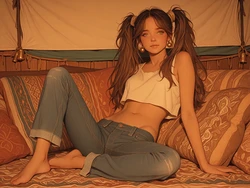 [TrashGer] Dark brown hair hippy twintails MMF Threesome groupsex [AI Generated]