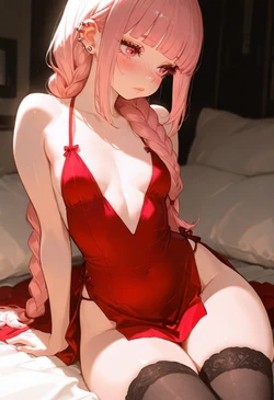 [HenryBoya] Pink Braid, Freckled Spread – That Dress Rides Up Her Thighs Instead [AI Generated]