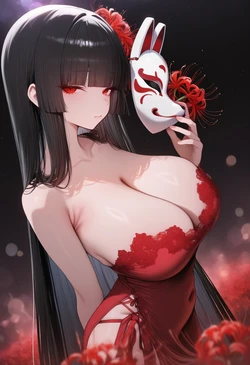 [HenryBoya] Red Eyes Peek, Back So Weak – Hime Cut Hides What You Seek [AI Generated]