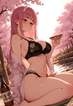 [HenryBoya] See-through dress, cherry blush – drunk oni thighs [AI Generated]