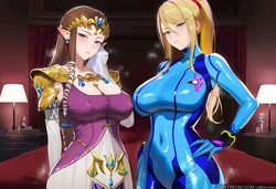 [Patreon] (cMonster) Samus Aran & Princess Zelda (Twilight Princess) x BWC FFM Threesome (AI Generated)