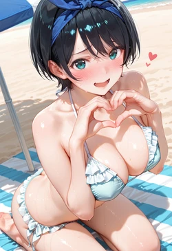 [AI Generated] 水着デート【前編】更科 瑠夏 (彼女、お借りします)