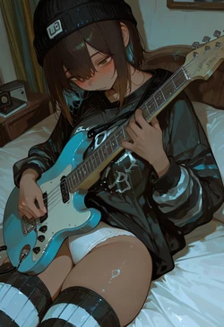 Brown thighs spread, stockings striped [AI Generated]