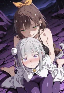 [Ten Labs/Amakawa is reflecting./TengaWa 修行中] [Re:0] Shaula & Emilia Day02  180p The Forbidden Double Service of a Silver-Haired Beauty Awakened to Jealousy and a Scorpion Girl Desperate to Monopolize Her Master. "Subaru, I'm Not Letting You Escape Tonight!" [AI Generated]