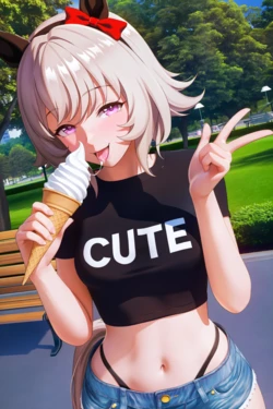 Umas eating ice cream but it progressively gets lewder [AI Generated]