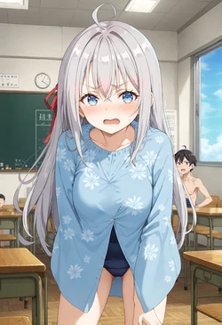 Alya-san changing clothes after swimming—a bit later than the others. [AI Generated]