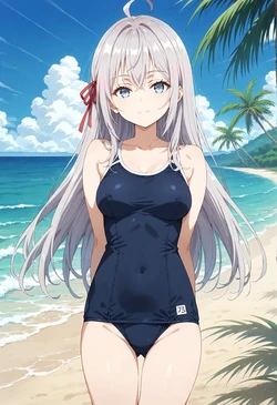 Alya-san lost her swimsuit while peeing in the ocean. [AI Generated]