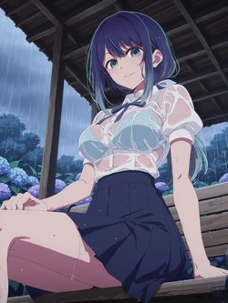 [Kurohime] 黒川あかね（雨のバス停）[AI Generated]