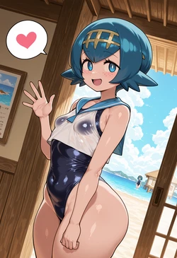 [nankoai] Lana(Pokemon)-req-serafuku.swimsuit-house.beach-BBC [AI Generated]