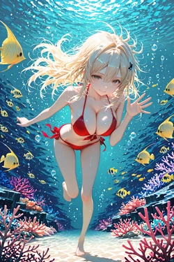 [Hahahane] Blonde glow Under the shallow ocean [AI Generated]