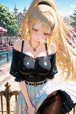 [Hahahane] Amusement park breeze, her ponytail tease [AI Generated]