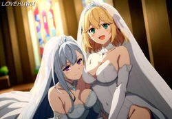 [LoveHUwU] Anisphia Wynn Palettia and Euphyllia Magenta (wedding) [ yuri | NTR | 3p ] | The Magical Revolution of the Reincarned Princcess and the Genious Young Lady [AI Generated]