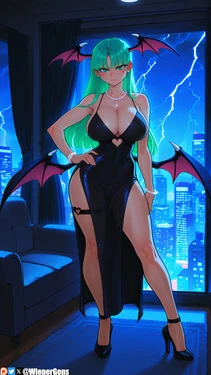 [WienerGens] Morrigan Aensland rides out a thunderstorm (Darkstalkers) [AI Generated]