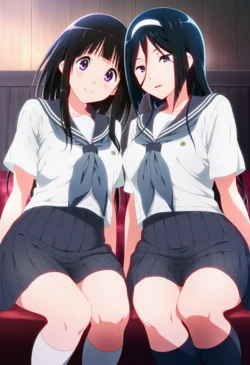 [Corudozera] [110pics] Eru Chitanda x Fuyumi Irisu - 3P FFM (千反田えるx入須冬実) / Hyouka (氷菓) [AI Generated]