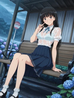 [Kurohime] 絢辻詞（雨のバス停）[AI Generated]