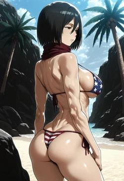Patreon - Revi AI ART - 🌊 Beach episode Mikasa Ackerman - Attack on Titan [AI GENERATED]