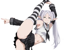 Patreon - ANIREALAI -  Frieren - White Sailor Croptop and Black Pleated Skirt  [AI GENERATED]