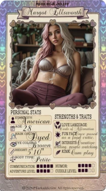 Build-A-Slut, Bio and trading cards (Ongoing) [AI Generated]