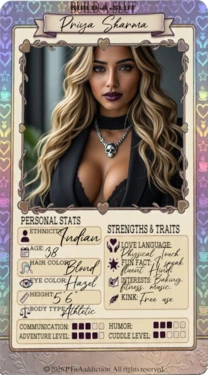 Build-A-Slut, Bio and trading cards (Ongoing) [AI Generated]