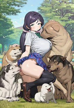 [yourojisan] Nozomi Tojo with dogs (2026-06-09) [AI Generated]