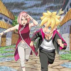 Sakura and Boruto (Under the Rain) [AI Generated]