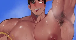 Skeb: A horny, big-breasted, delinquent straight guy shows his bow-legged stance and urinates (Pixiv Fanbox)