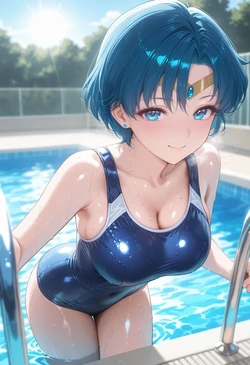 [ぱられるの世界] Sailor Mercury - School Swimsuit Pool Play (Patreon) (AI Generated)