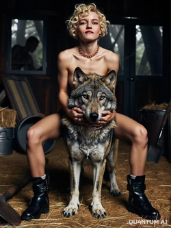 AI Julia Garner # Ozark Wolf Man Inventing Anna Ruth Langmore Fantastic Four Shalla Bal Hollywood Actress Red Plaid Shirt Lace Bra Lace Panties Satin Slip Oversized Sweater Black Coat Wild Wolf Bare Shoulders Curly BlondeHair Dark Forest Messy Bun Bare Feet [AI Generated]