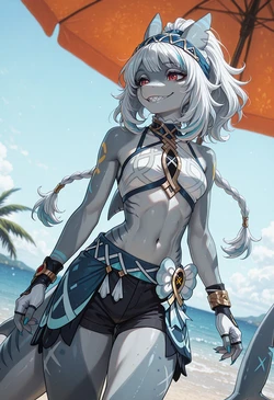 Akylani (Furry shark Mualani on the beach) [AI Generated]