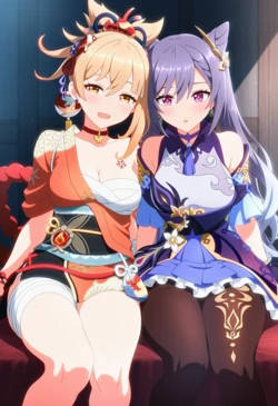 [Corudozera] [200pics] #2 Yoimiya x Keqing - 3P FFM (宵宮x刻晴) / Genshin Impact (原神) [AI Generated]