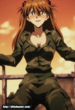 [DittoHunter]  Adula Asuka Langley (Neon Genesis Evangelion) wearing military uniform and undressing [Ai Generated]