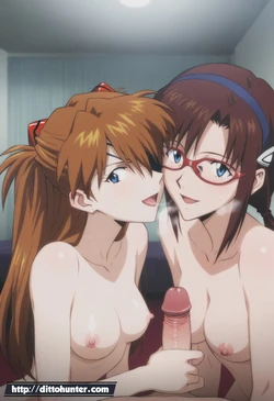 [DittoHunter] Asuka Langley & Mari Makinami (Evangelion) threesome [Ai Generated]