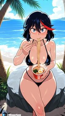 [WienerGens] Ryuuko eats lunch by the beach (Kill la Kill) [AI Generated]