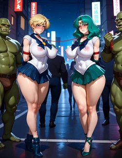 [s00bai] Sailor Uranus and Sailor Neptune captured and trained (AI Generated)