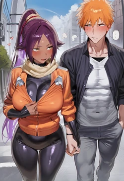 [Aonie] Yoruichi & Orihime x Ichigo 黒崎一護x四楓院夜一 (Patreon) [AI Generated]