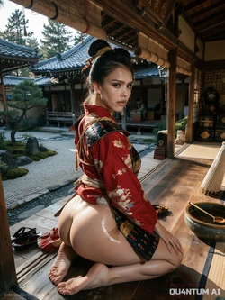 AI Jessica Alba # Dark Angel Sin City Fantastic Four Into The Blue Trigger Warning Machete LA  Finest Good Luck Chuck The Eye Hollywood Actress Kimono Yukata Samurai Armor Sarashi Obi Sash Japanese Shrine Feudal Japan Barefoot Kanzashi feet toes ring soles [AI Generated]
