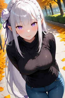 [NicoRobinami] "Half-Elf Emilia in Heat Under the Maple Trees" (Patreon) [AI Generated]