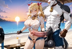 [CreamHorseAI] Lucy Heartfilia x Taurus (Fairy Tail) - Beach Play 🏖️ [AI Generated]