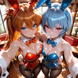 [ZBaiArt] Asuka x Rei - Bunny Cafe - Evangelion [AI Generated]
