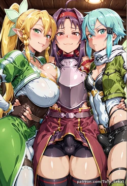 Sword Art Online - Yuuki Konno, Leafa & Sinon Threesome [AI Generated]