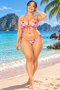 chubby asian woman on the beach [AI Generated]