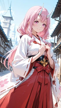 [AI Generated] 桃髪姫巫女さん