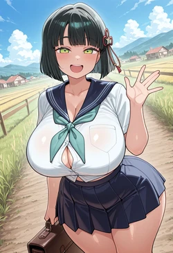 [Nankoai] Ginko Momose-百生吟子-req-serafuku.uniform-encounter-bus.stop-outdoors- (Patreon) [AI Generated]