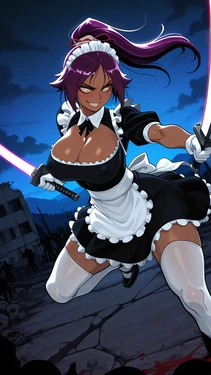 [wienergens] Yoruichi (Bleach) kicks ass in her maid costume (Patreon) [AI Generated]