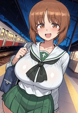 [Nankoai] Miho Nishizumi-西住 みほ(Girls und Panzer)-req-uniform-encounter.train-ojisan-gb- (Patreon) [AI Generated]