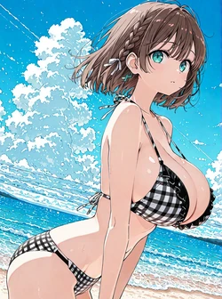 [AI Generated] アイちゃん     黒白ギンガムチェックビキニ