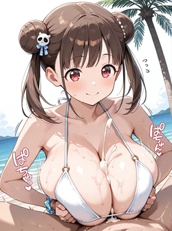 [AI Generated] アイドルマスター 園田 智代子 白ビキニパイズリ