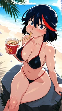 [WienerGens] Ryuuko eats lunch by the beach (Kill la Kill) [AI Generated]